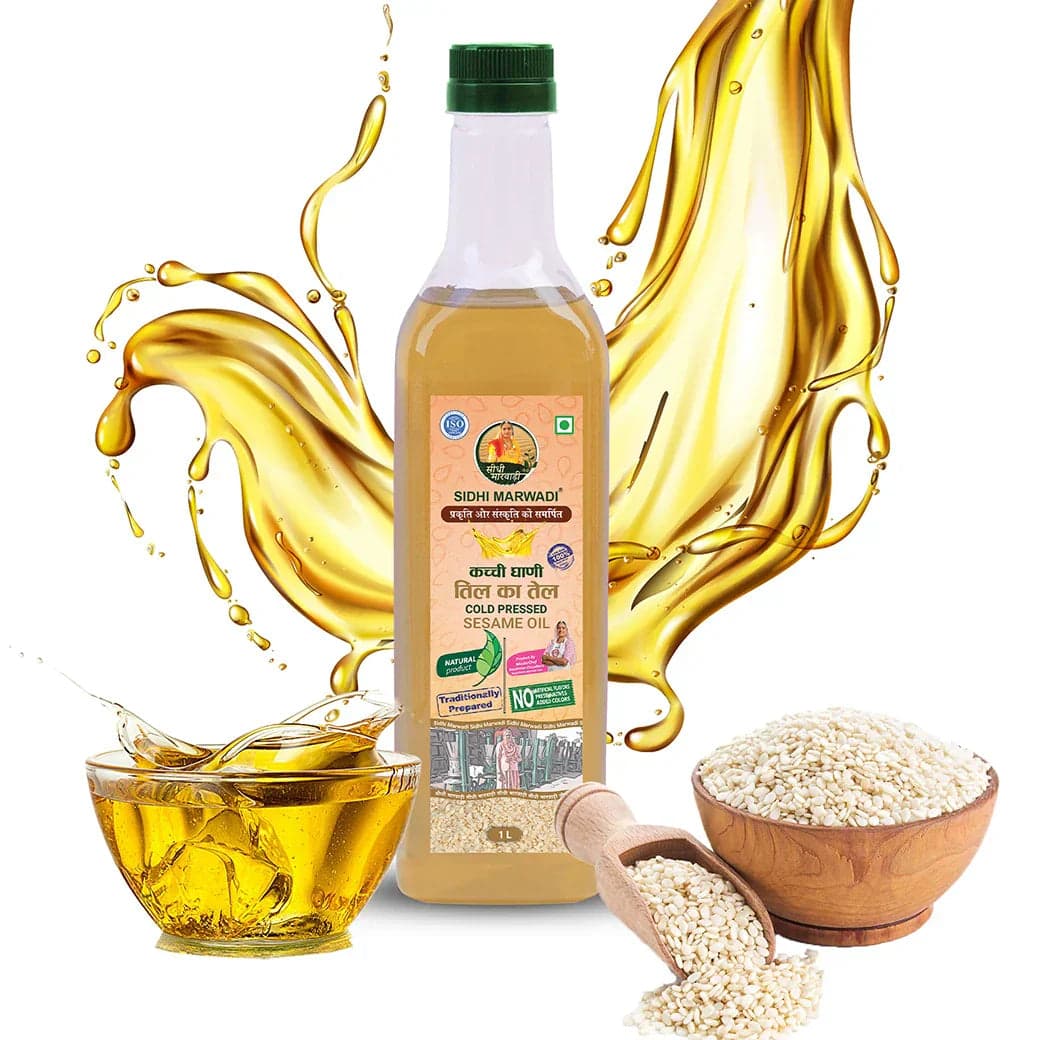 Kachchi Ghani Til Oil 1L bottle by Sidhi Marwadi