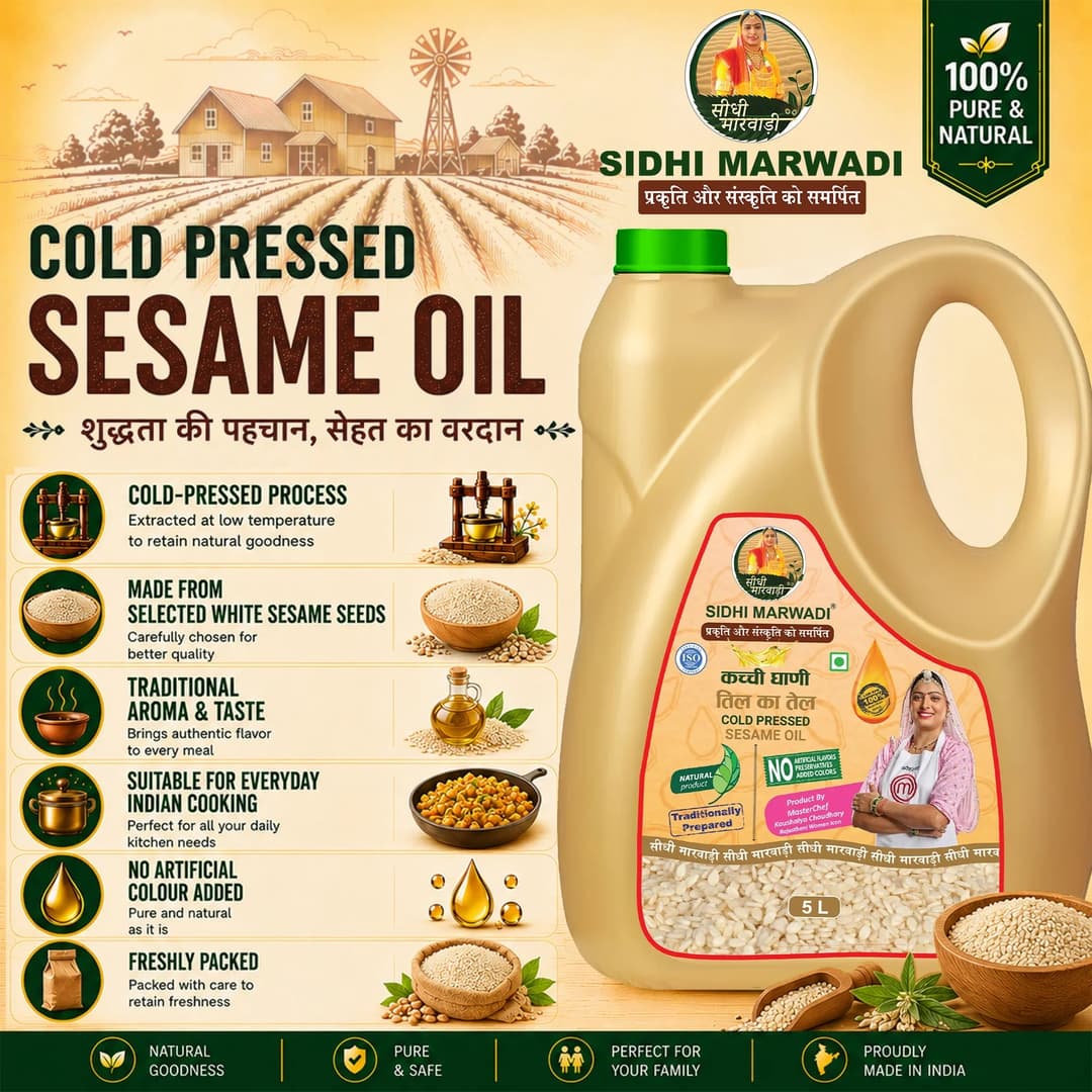 Cold Pressed Sesame Oil 5L can for Indian cooking by Sidhi Marwadi