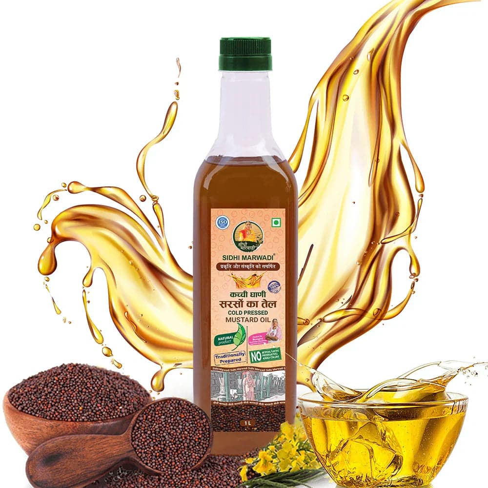 Kachchi Ghani Sarson Tel 1L bottle by Sidhi Marwadi