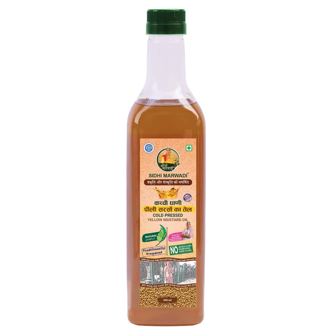 Sidhi Marwadi cold pressed yellow mustard oil 500ml front pack