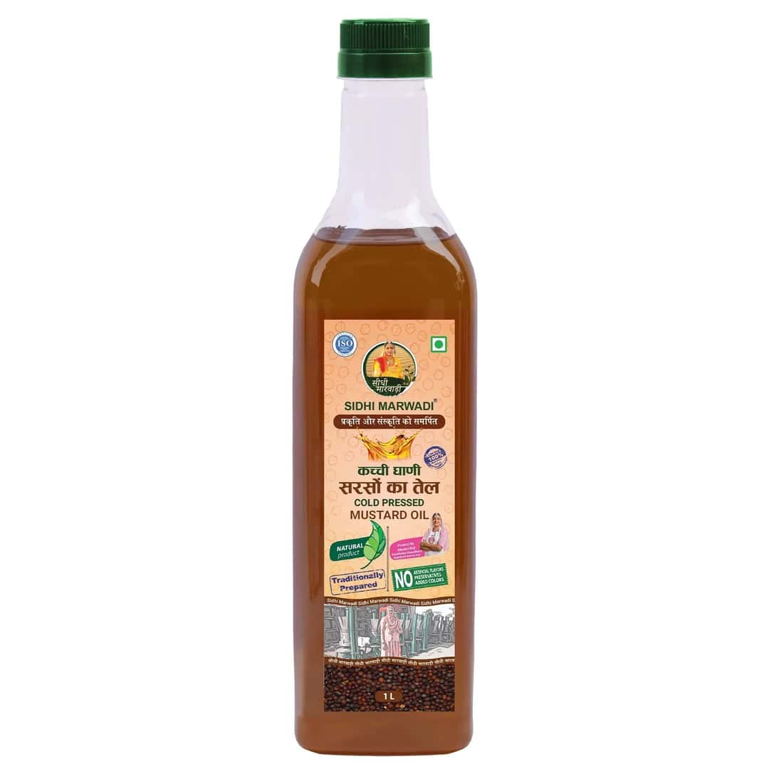 Kachchi Ghani Sarson Tel 1L bottle by Sidhi Marwadi