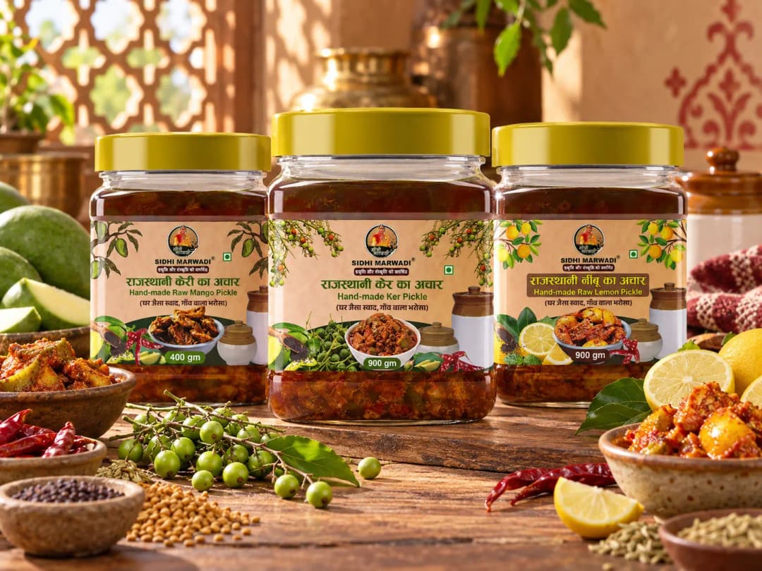 Sidhi Marwadi traditional Rajasthani pickles with authentic Indian meal accompaniments.