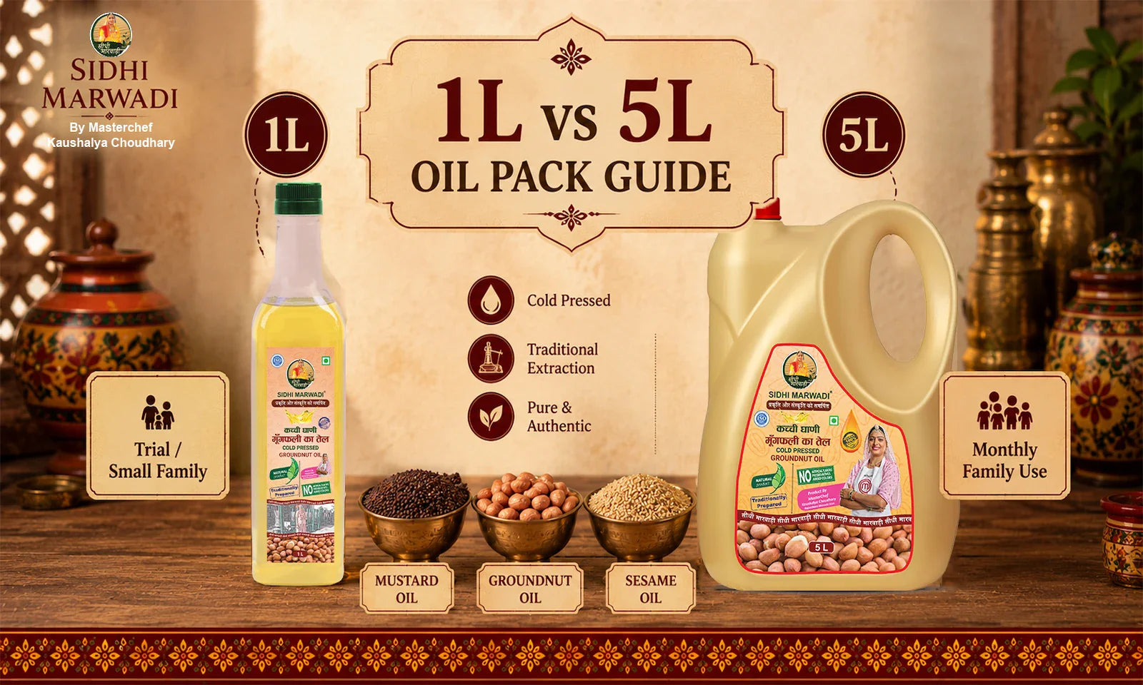 1L vs 5L cold pressed oil pack guide by Sidhi Marwadi