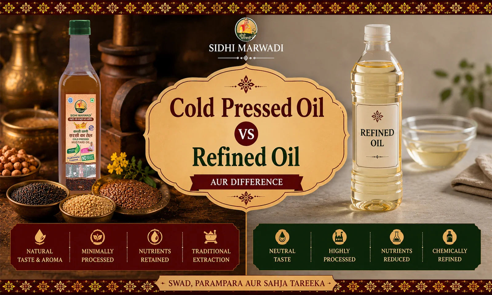 Cold pressed oil and refined oil difference guide by Sidhi Marwadi