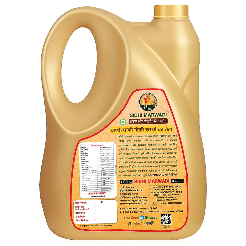 Sidhi Marwadi Cold Pressed Yellow Mustard Oil 5L back label