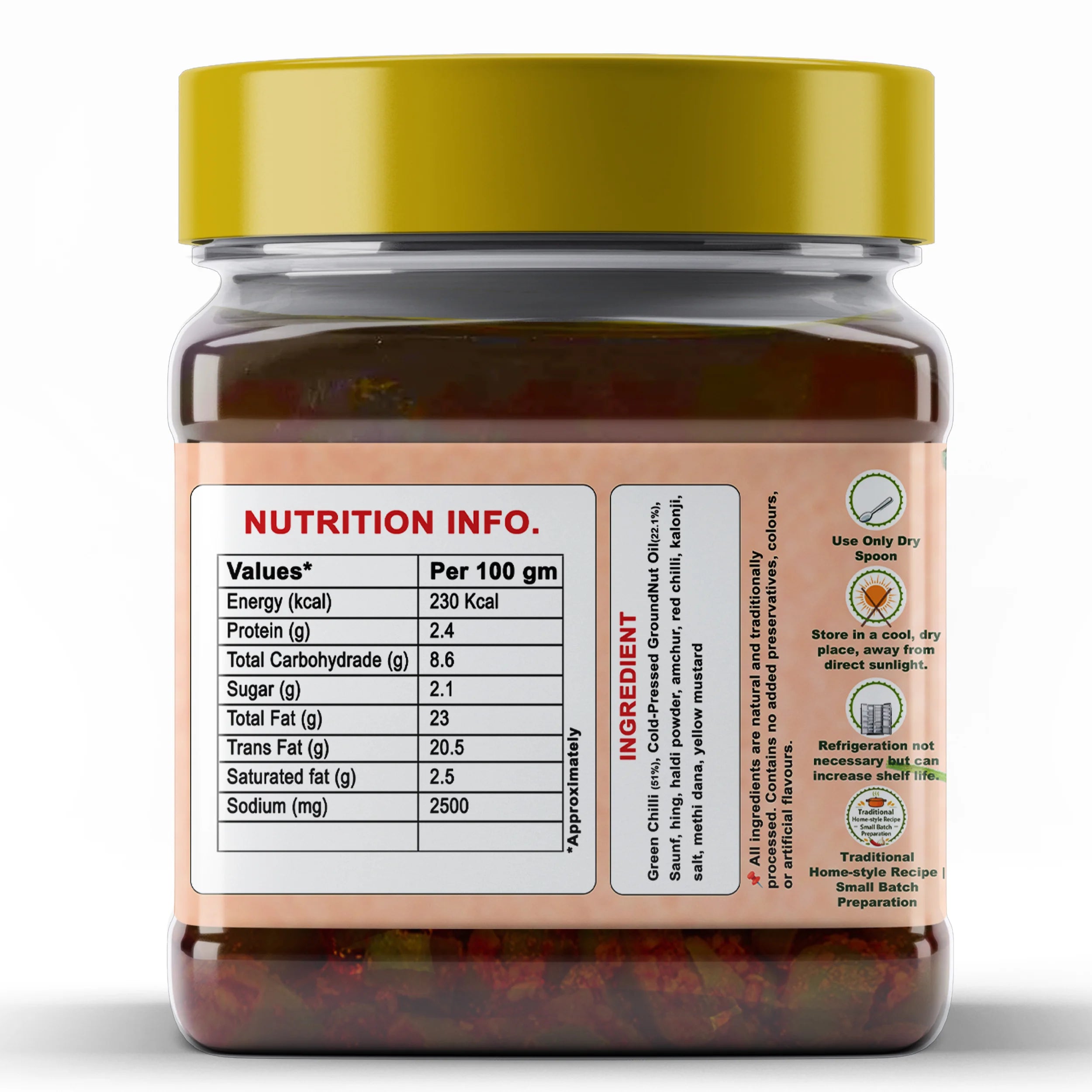 Sidhi Marwadi Green Chilli Pickle 800g nutrition information