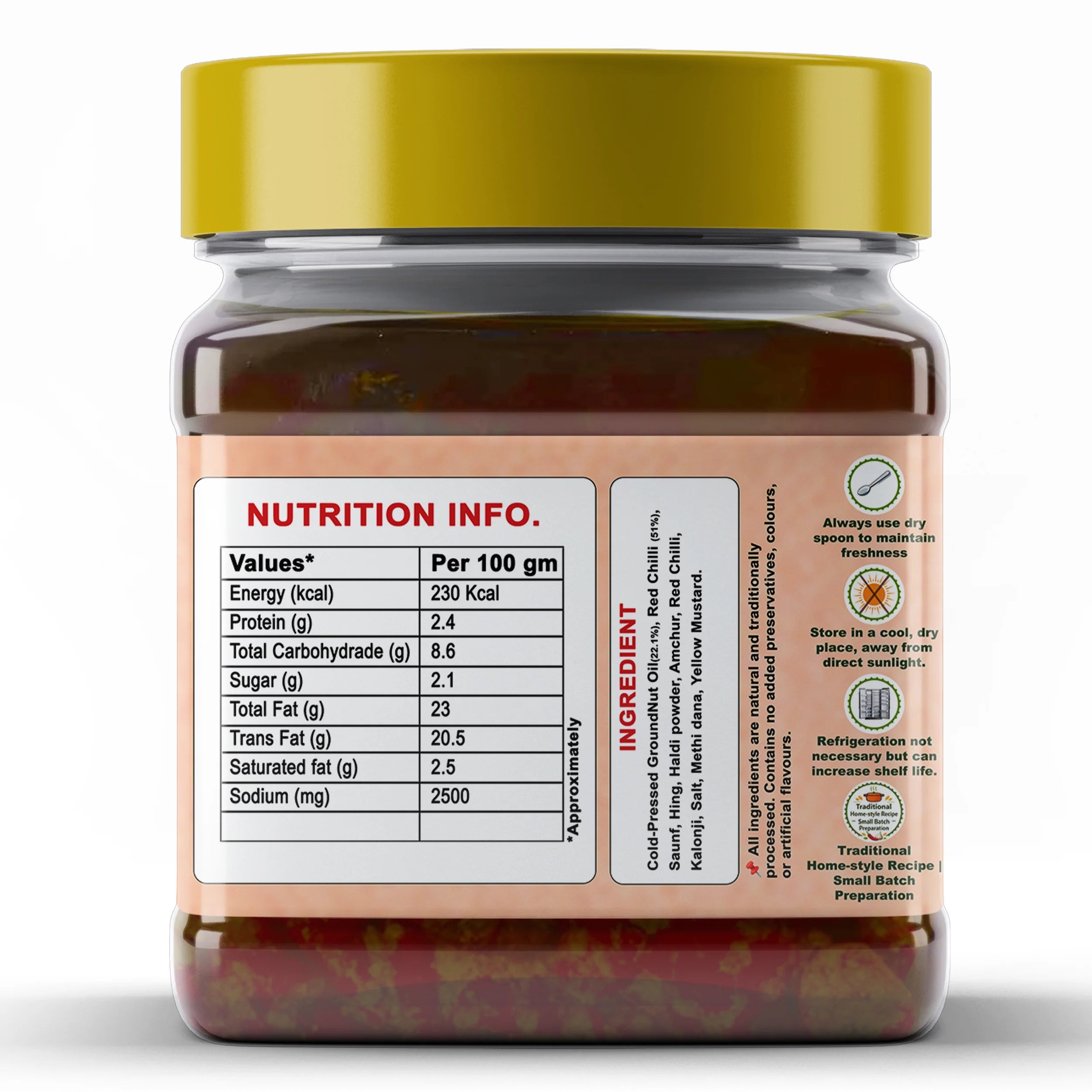 Sidhi Marwadi Red Chilli Pickle 800g nutrition information