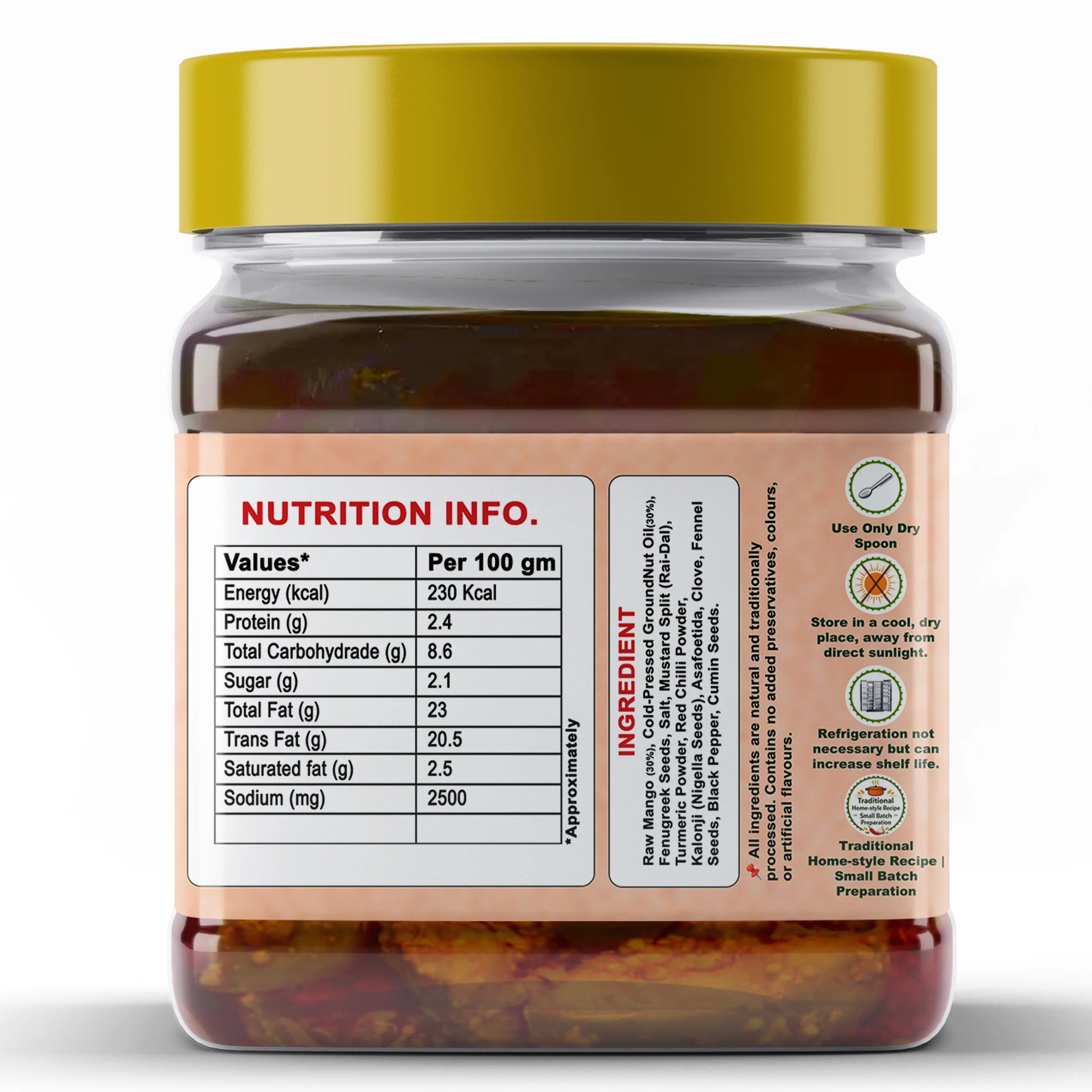 Sidhi Marwadi keri achar 900g nutrition information label